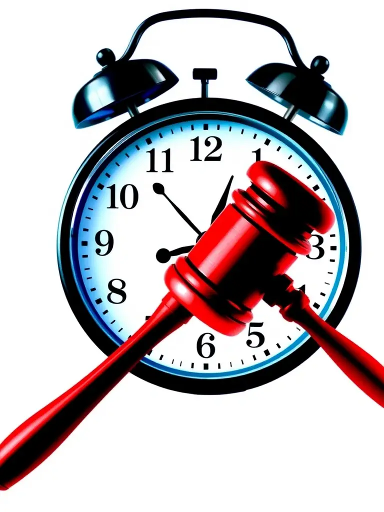 A clock with a gavel overlayed, representing the urgency and speed of Riverside Bail Bonds Services' response times.