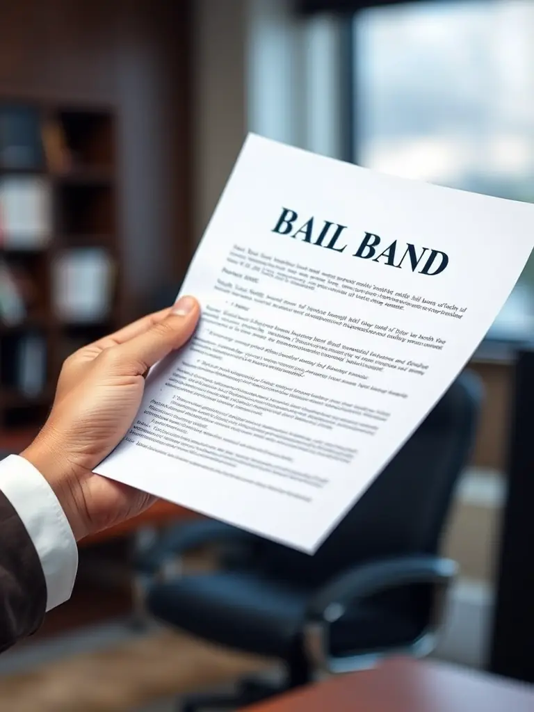 A hand handing over a bail bond agreement with a pen, symbolizing the signing of the agreement and commitment to the bail terms for the restraining order violation.