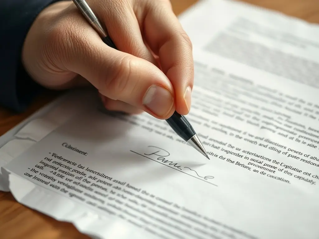 A close-up of paperwork being signed, symbolizing the agreement and commitment involved in securing a misdemeanor bail bond.