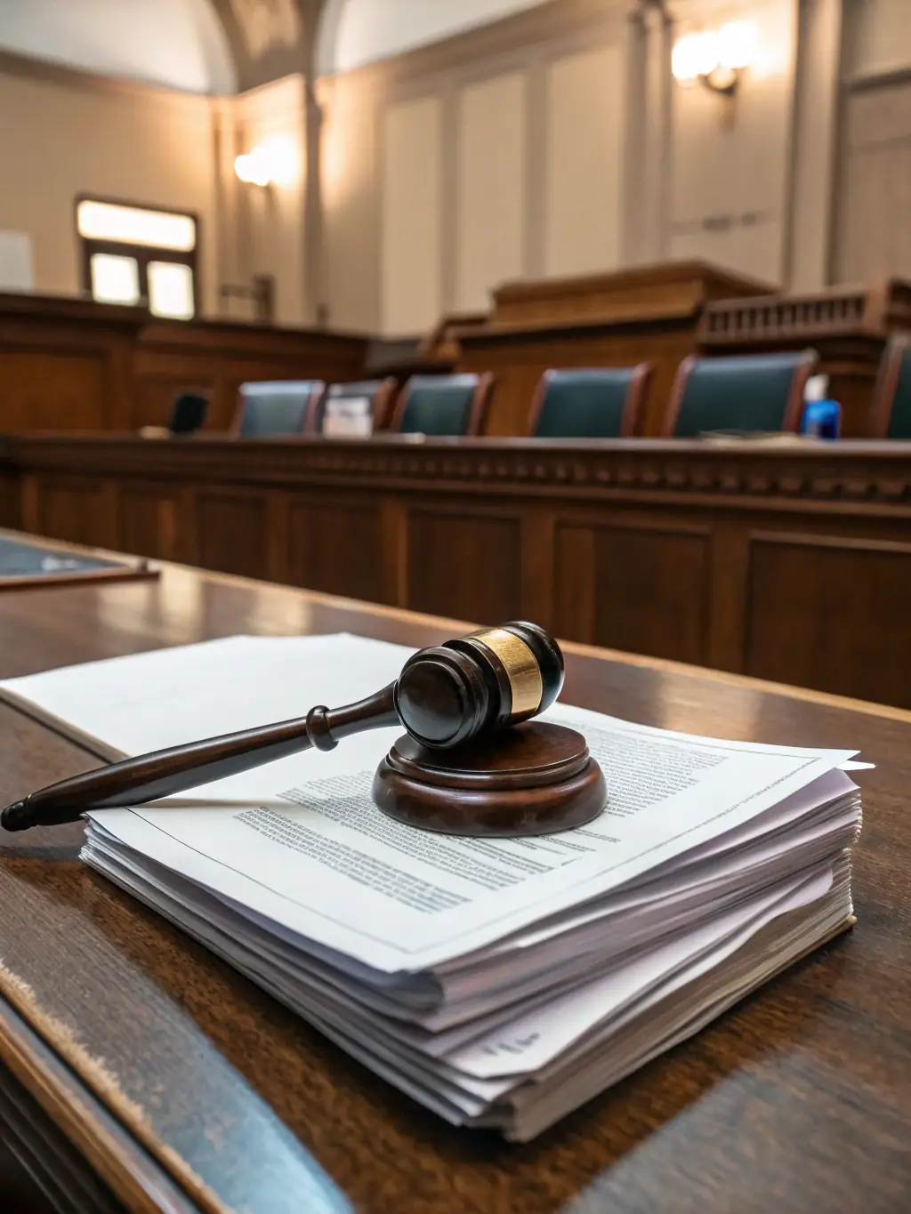 A gavel resting on legal documents, representing the legal obligations and responsibilities associated with bail bonds.